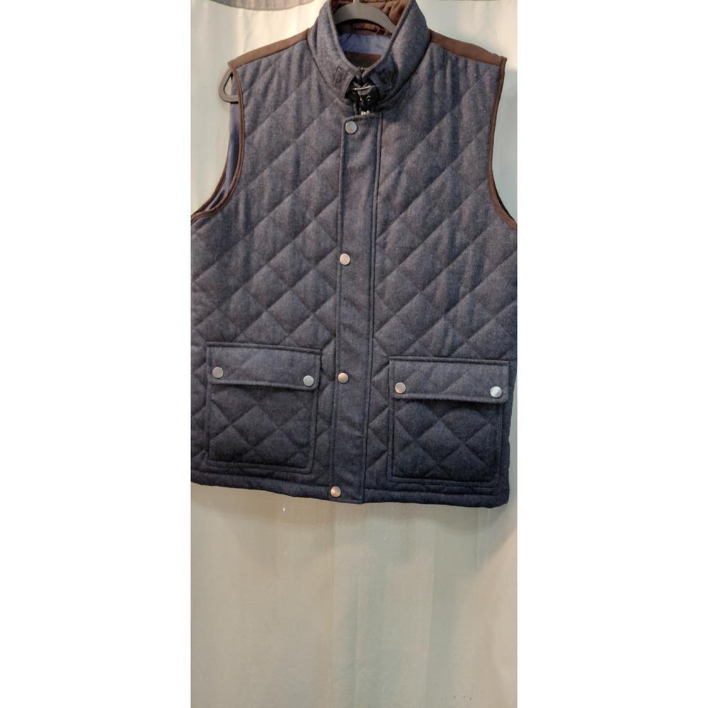 Pronto Uomo Full Zip Blue/Brown Quilted Vest Lined With Inside Pocket SZ L New
